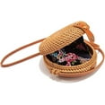 thumbnail image 1 of Nvzi Bolso bandolera de paja de ratán tejido a mano con forma circular para mujer, de 7,1 pulgadas, con correa ajustable de piel auténtica, estilo natural y elegante, pequeño, 1 of 4