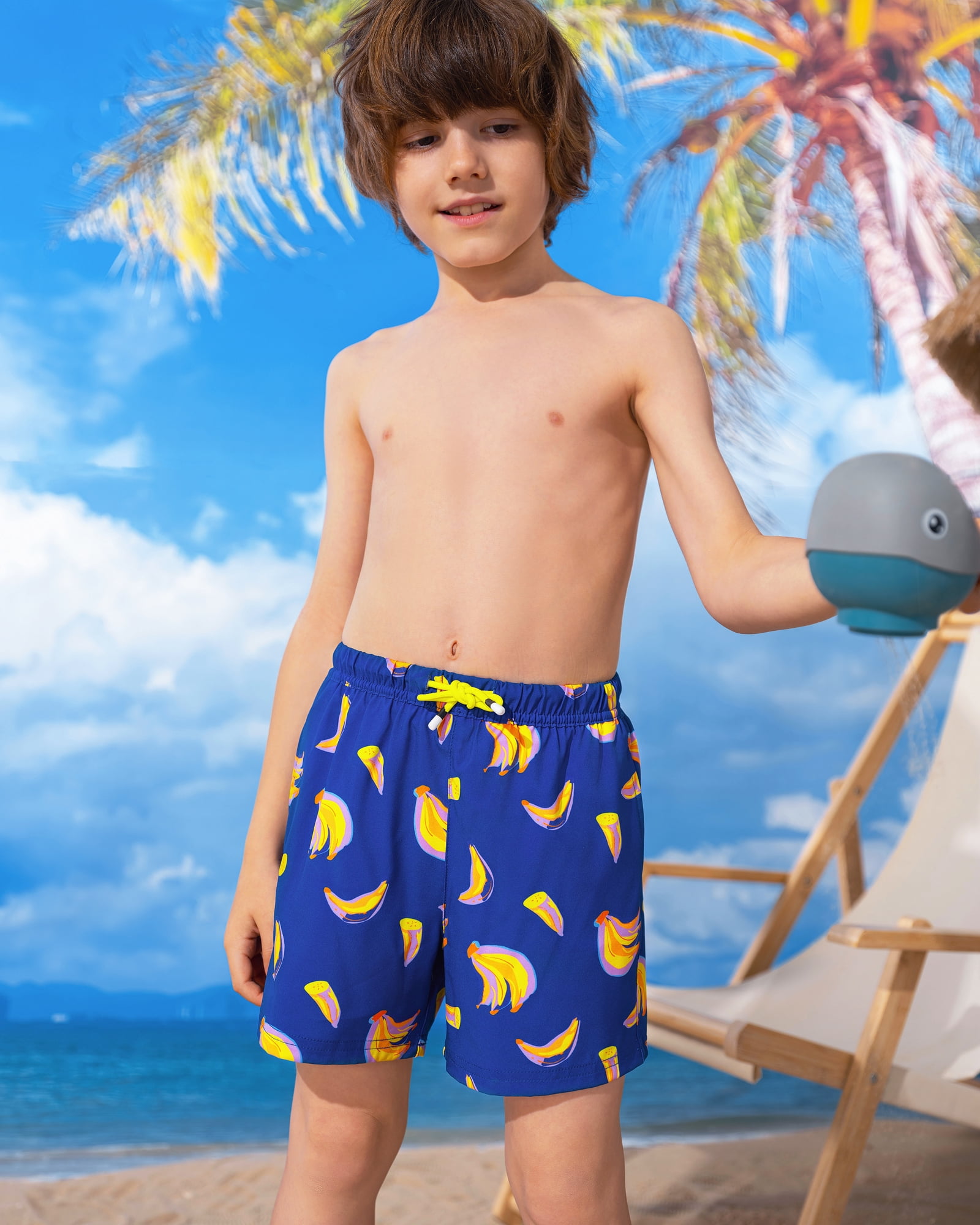 SURF CUZ Boys Swim Trunks with Boxer Brief Liner Toddler Boy Stretch Swimsuit Shorts Quick Dry Swimming Trunks Bathing Suit