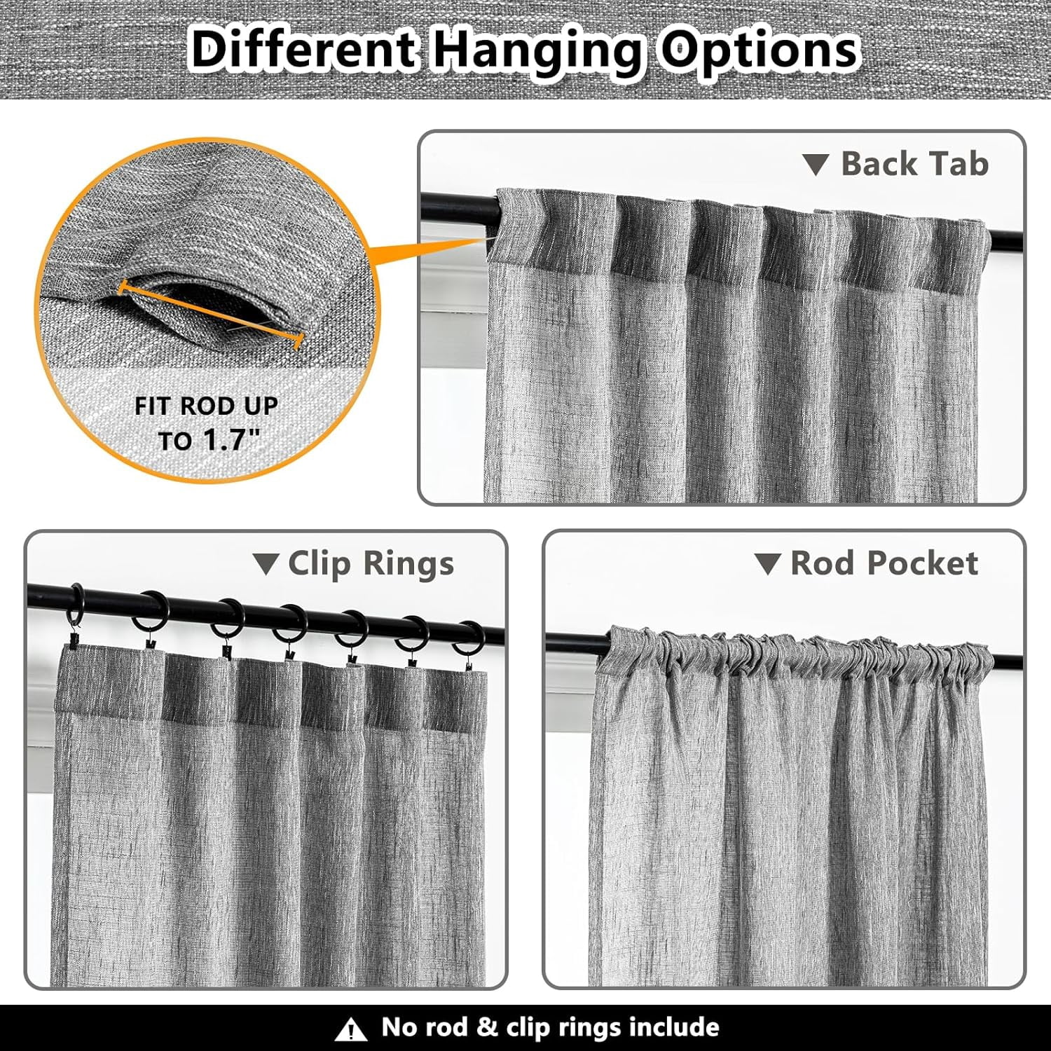 Wehilion Linen Curtains for Living Room, Natural Semi Sheer Curtains & Drapes 84 inches Length 2 Panels Set Farmhouse Country Boho Style Back Tab Draperies for Sliding Glass Door