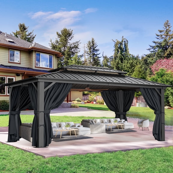 SANOPY 10'x15' Hardtop Gazebo, Outdoor Patio Aluminum Frame Permanent Gazebo with Galvanized Steel Roof for Backyard, Deck, Lawns, Black