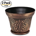 thumbnail image 2 of Large Medieval Plastic Flowerpots, Set of 2 Planter and 2 Saucers (4 Pieces) for Garden Patio Office Ornaments Home Decor Long Lasting Reusable Light Weight, 2 of 4