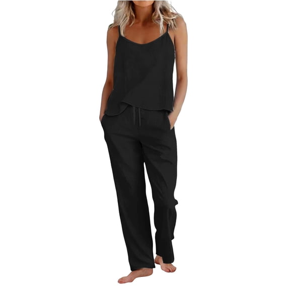 Soyumi Women's Two Piece Short Sets Summer Lounge Sweatsuits Vacation Sleeveless Outfits Travel Tracksuit, Black