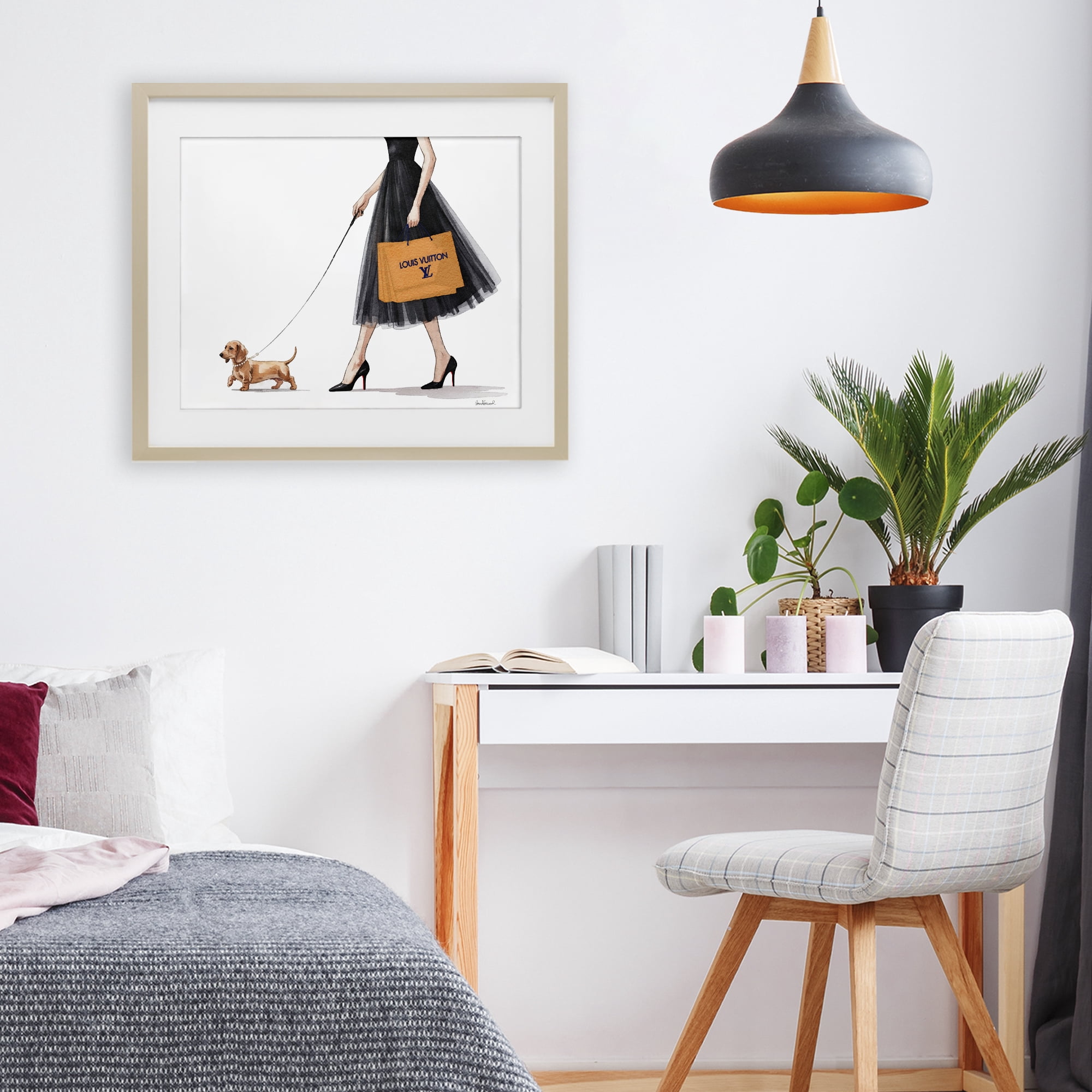 Stupell Industries Fashionable Dog Walking Birch Framed Print Under Glass, design by Amanda Greenwood