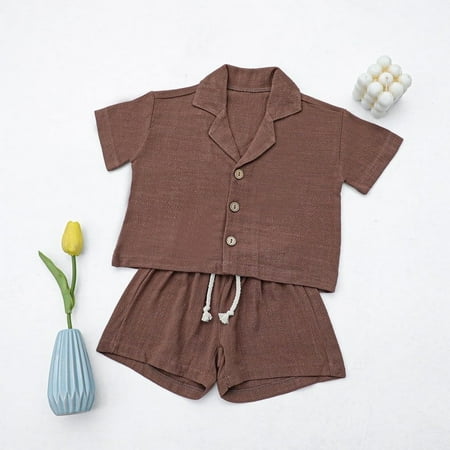 Boy Outfit Set Coffee Short Sleeve Button Down Shirt Top Shorts Set Baby Boy Summer Clothes Baby Clothes 12-18 Months Boys