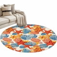 thumbnail image 2 of Round Area Rug 4ft, Summer Ocean Starfish Shell Conch Non-Shedding Washable Area Rug, Watercolor Marine Life Non Slip Low-Profile Circle Rugs for Living Room, Bedroom Dining Room, 2 of 9