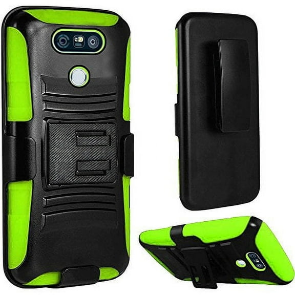 GSA Armor Hybrid Kickstand Case Holster For LG G6, VS988 Black/Neon Green