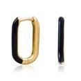 thumbnail image 2 of Gold Plated Sterling Silver Black Enamel 18MM U Shaped Huggie Earrings for Women, 2 of 4