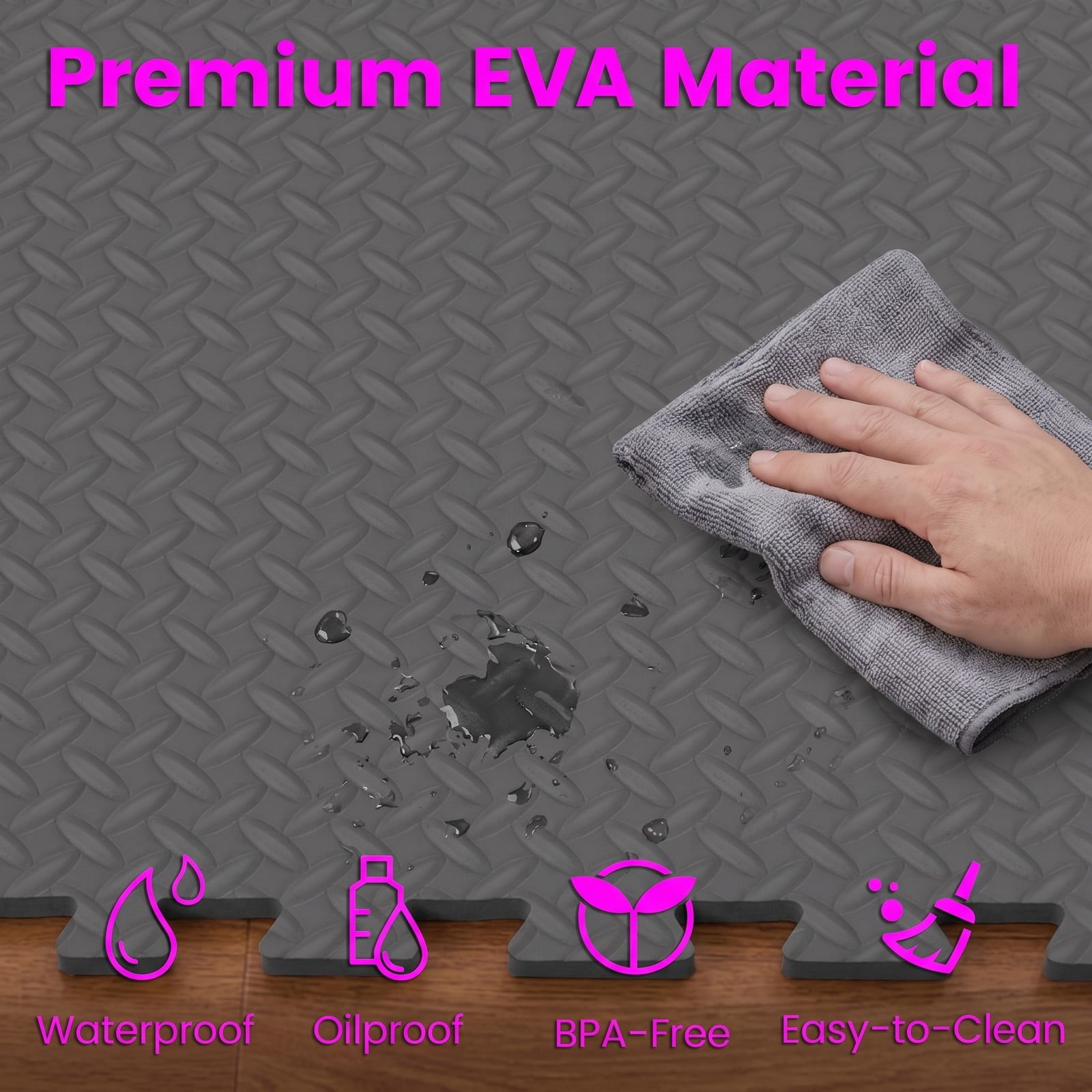 Airfind 24 Tiles Puzzle Exercise Floor Mat with Interlocking EVA Foam and Non-Slip Texture for Home Gym Equipment Protection, Gray
