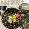 thumbnail image 2 of 100PCS Black and Gold Party Supplies Dots Tableware Set Serves 25, Gold Dots Black Paper Plates with Napkins and Plastic Forks for Birthday Wedding Christmas Cocktail Party Baby Shower, 2 of 7