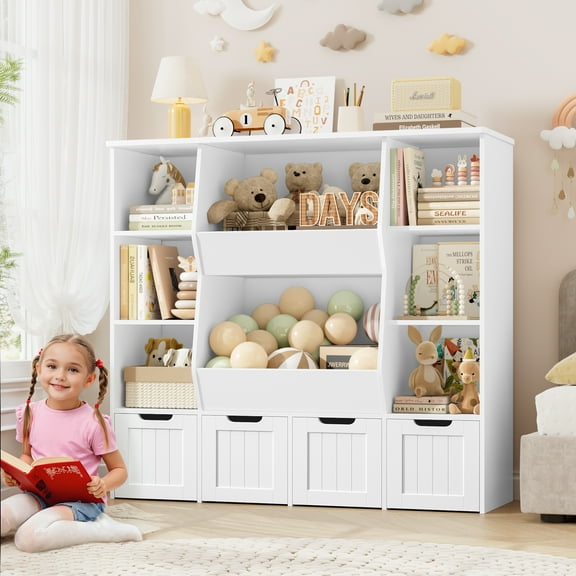 Homfa Kids Bookcase,Children's Book Shelf with 4 Drawers for Storage,Toddler Bookshelf for Nursery,Kids Rooms, White