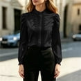 thumbnail image 7 of Gamivast Women's Chiffon Blouses Long Puff Sleeve Button Down Shirts Stand Collar Casual Flowy Tops with Lace Trim Elegant Dressy Fall Work Office Clothes, 7 of 7