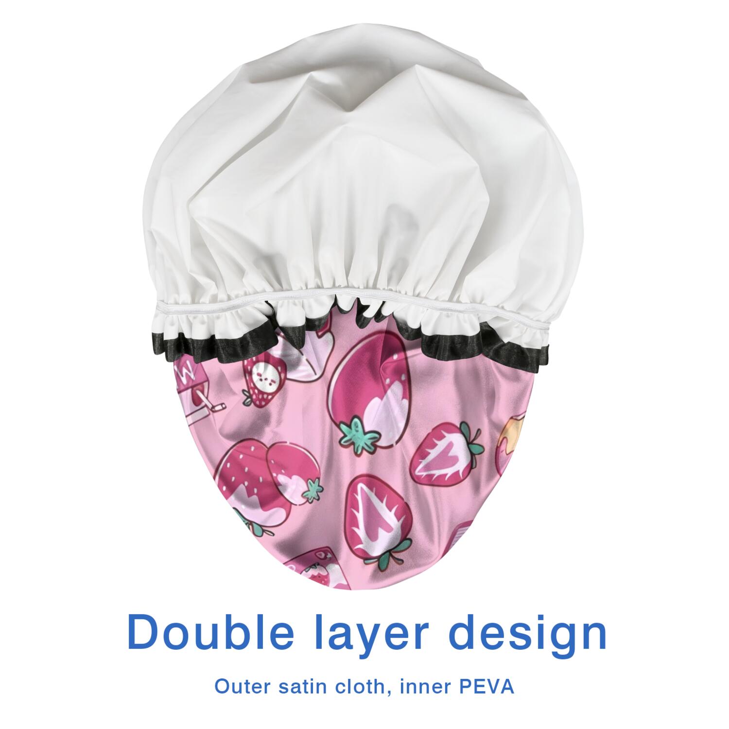Shower Caps,Strawberry Plants Fruit Dessert Milk Pink Pattern Waterproof Shower Cap for Women 4 Pieces,Double Reusable Hair Cover for Shower PEVA Elastic Stretch Hem