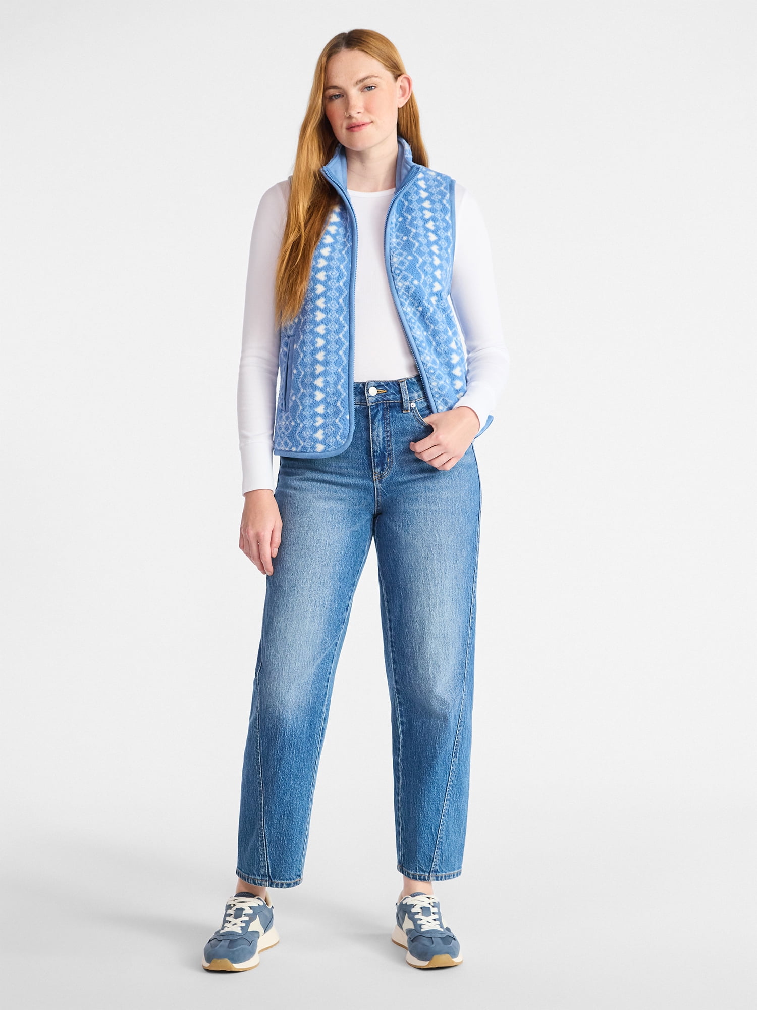 Time and Tru Women's Print Plush Fleece Zip Vest, Lightweight, Sizes XS-XXXL