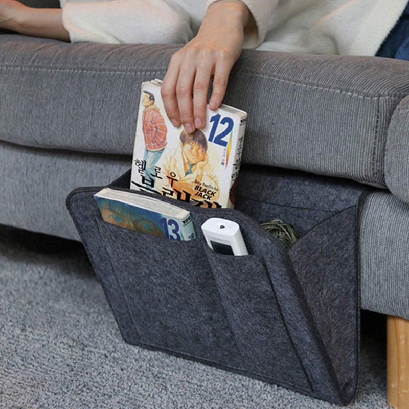 Stacker Bedside Sofa Side Felt Organizer with Pockets for iPad iPhone Magazine Book Cellphone Charger Cables TV Console 