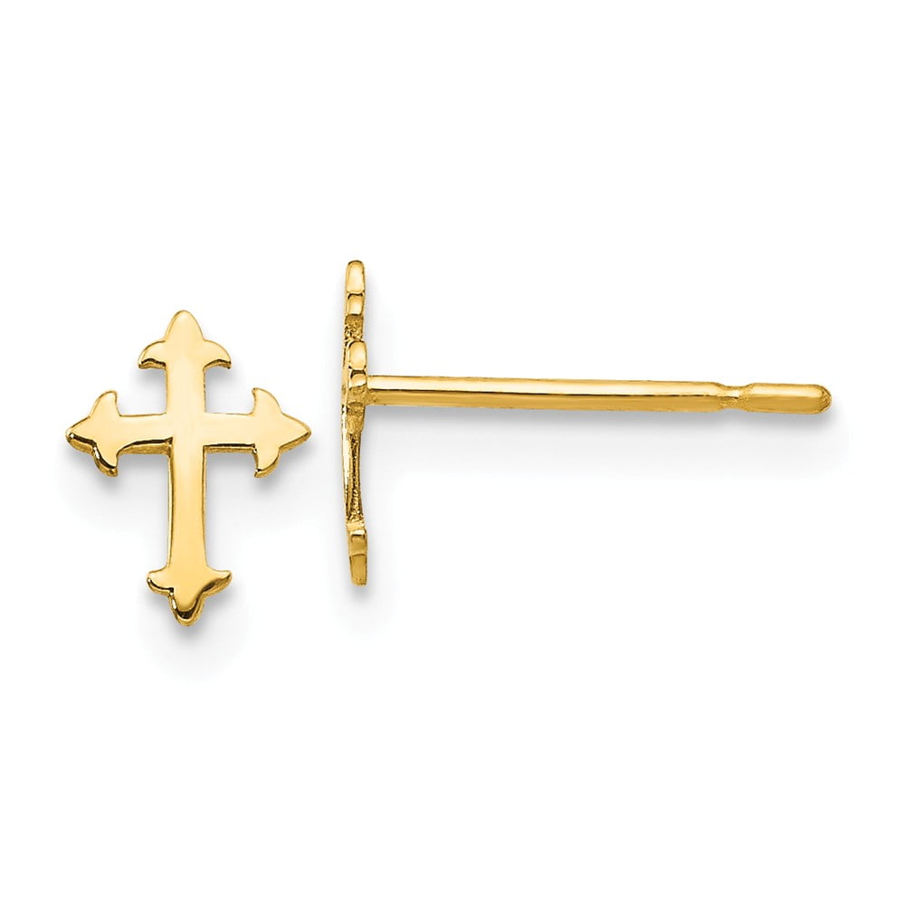 Solid 14k Yellow Gold Children's Cross Post Studs Earrings - 6mm x 5mm