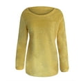 thumbnail image 3 of Round Neck Pullover Long Sleeve T Shirts Womens Fall Fashion Trendy Western Tops for Ladies Loose Tunic Plus Size Tops Solid Color Sweatshirts Yellow XXL, 3 of 4