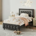 thumbnail image 7 of 4 EVER WINNER Twin Bed Frame, Upholstered Platform Bed Frame with Headboard and Footboard, Twin Size Bed Frame, Diamond Headboard and Footboard Design, Gray, 7 of 7