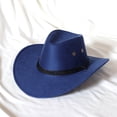 thumbnail image 2 of iiniim Felt Cowboy Hat American Western Wide Brim Sun Hat Outdoor Riding Drawstring Hat Navy Blue One Size, 2 of 3