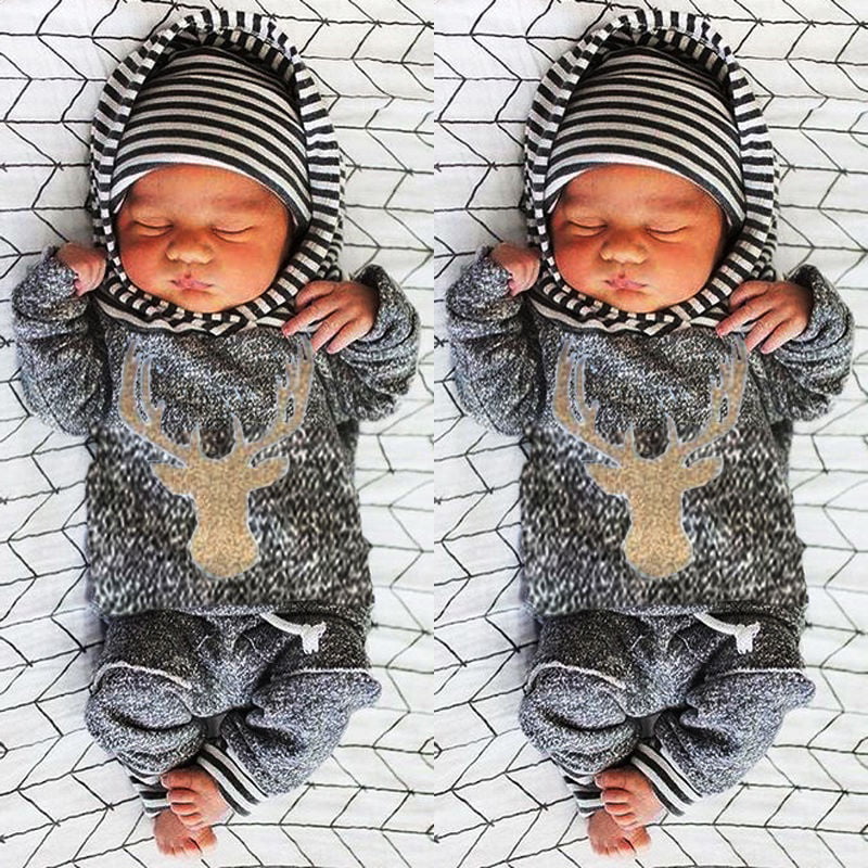 Pants Toddler Hoodies Outfit Set Newborn Baby Boy Deer Head Print Clothes Set Infant Top