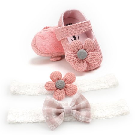 

Baby Girl Anti-Slip Casual Flower Shoes Newborns Soft Soled Crib Shoes+ Headbands Sets Pink