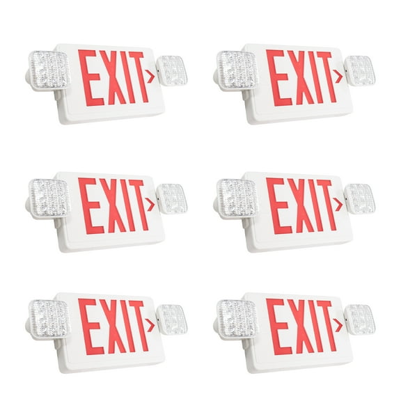 Red Exit Sign with Emergency Lights, Two Adjustable Square Heads LED Emergency Exit Light with Battery Backup, UL Listed, AC 120/277V, Commercial Emergency Lights Combo for Business