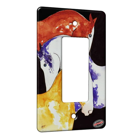 KuzmarK™ 1 Gang Rocker Wall Plate - Blue Eyed Paints Abstract Pinto Horse Art by Denise Every