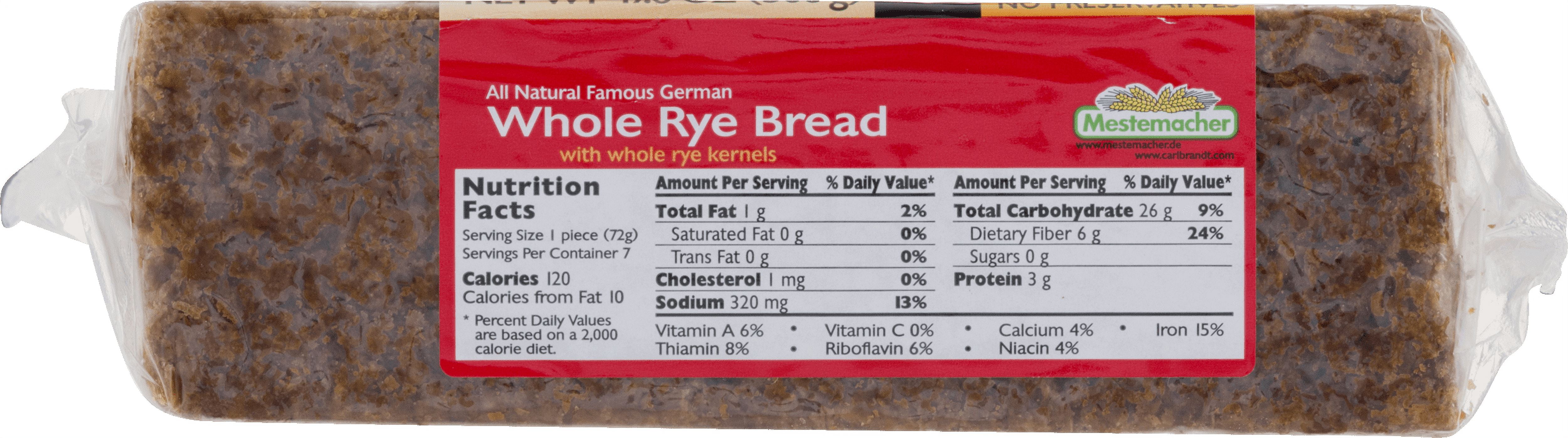 Mestemacher All Natural Famous German Whole Rye Bread with Whole Rye Kernels, 17.6 OZ