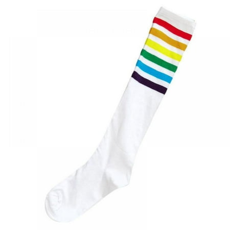 

Womens Knee-Length Stockings Rainbow Striped Decoration for women s Socks Pile Socks Knitted Rainbow Socks-One Size