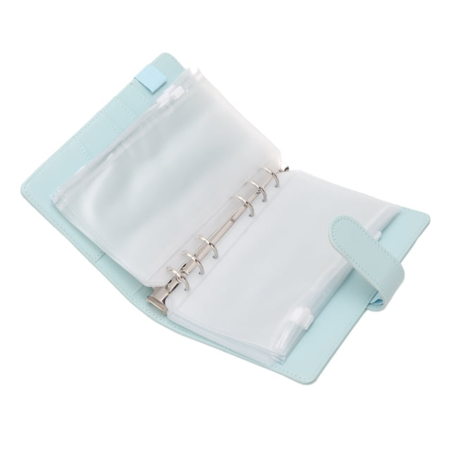 Carpeta de presupuesto A6 Carpeta de bolsillo A6 Bolsa con cremallera Cuaderno de cuero sintético Cuaderno de presupuesto Sobre para efectivo Libreta de presupuesto Azul
