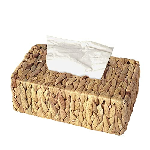 Water Hyacinth Wicker Tissue Box Cover Rectangle,Kleenex Box Cover,Seagrass Tissue Holder for Bathroom or Office
