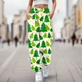 thumbnail image 3 of Gibobby pantalones jogger mujer Leggings elásticos largos navideños para mujer, pantalón informal con estampado de árbol de Papá Noel y de nieve, cinturón diario (Amarillo, XL), 3 of 4