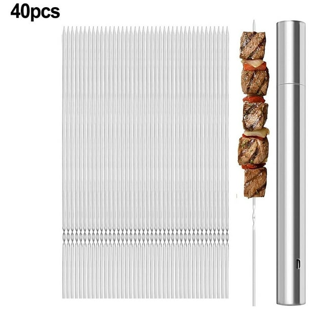 WILLBBQ Brochettes en Acier Inoxydable 304 - Réutilisables, Design Sans Rotation, 20,40 Pcs