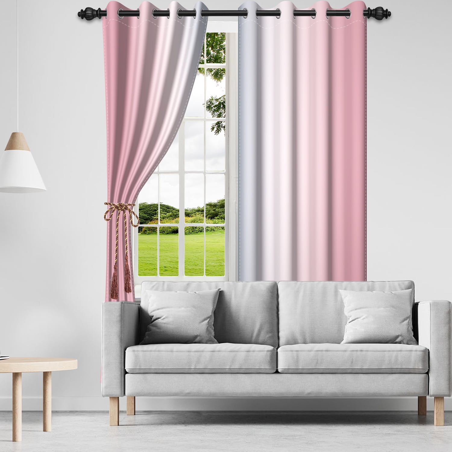 Lfeey Room Darkening Curtains, Pink to Gray Gradient Blackout Curtains for Bedroom, 42 x 74 inch,2 Panels set