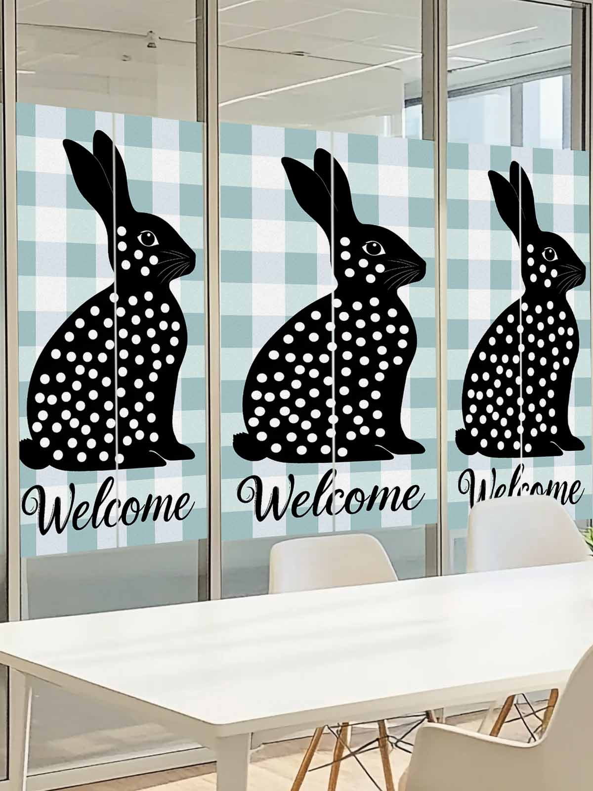 Easter Rabbit Window Privacy Film, Bunny Welcome Frosted Glass Window Clings Static Cling UV Heat Blocking Reusable Door Sticker for Bathroom 23.6 x 59 Inch