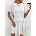 thumbnail image 5 of Women 2 Piece Skirt Set Summer Cruise Outfits Ribbed Loose Short Sleeve Matching Lounge Sets White L, 5 of 8