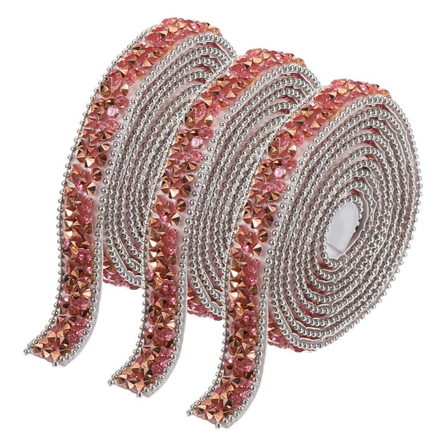 Unique Bargains 3 Pcs Garniture en Résine Strass 3 Verges Autocollants Rubans Diamant Rose Rouge Bandes de Strass Ruban