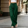 thumbnail image 5 of Women Solid Color Tie Elastic Waist Long Pants, Loose Casual Trousers with Side Pockets, Daily Walking Vacation Pants Green L(L), 5 of 9