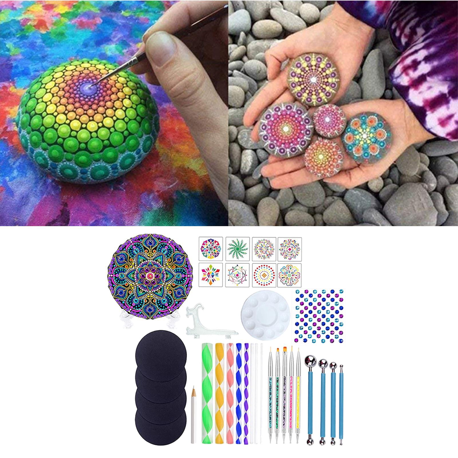 GUOOL 34PCS Mandala Dotting Tools Set Mandala Stencil Ball Paint Tray for Painting Rocks, Coloring, Drawing And Drafting with Gemstone Sticker
