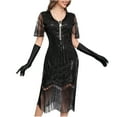 thumbnail image 3 of BLTIBY Women's 1920s Fringed Dress Flapper Costume Vintage Sequin Beaded Tassels Hem Prom Short Sleeve Round Neck Cocktail Evening Dresses Gatsby Dress Black XL, 3 of 6