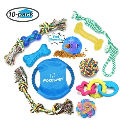 FOCUSPET Dog Chew Toys, Dog Rope Toys Set 10 chewtoy Pack Dog Chew Toys for Dog Teeth Grinding Cleaning Ball Play IQ Training Interactive Knot Dental Health Chewing Biting Durable
