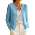 thumbnail image 3 of Liuinsasek Womens Cropped Cardigan Fashion Solid Color Long-Sleeve Crew-Neck Button Down Micro-Cable Knit Stylish and Versatile Winter Clothes, 3 of 6