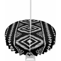 Outdoor Tablecloth with Umbrella Hole and Zipper Black Boho Round Outdoor Tablecloths 60 Inch Waterproof Table Cloths Bohemian Style Patio Table Cloth Cover for Outdoor Tables Picnic Garden