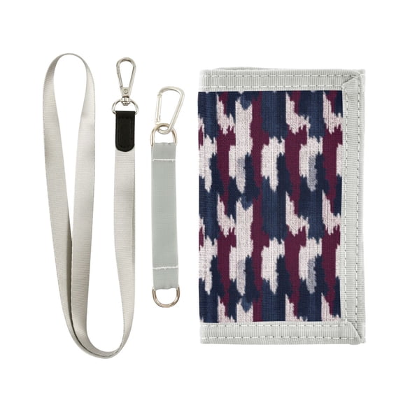 JIALIOU Nylon Trifold Card Wallet with ID Window Zipper Pocket for Men Women Teen Navy Blue Burgundy Houndstooth