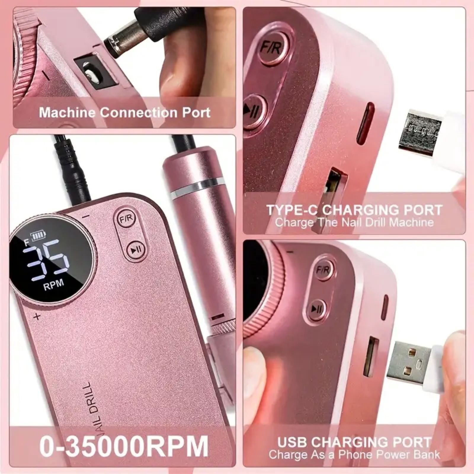 Electric Nail Drill - PRO 35000RPM Electric Nail File Nail Drills for Acrylic Nails Professional with Drill Bits Manicure Pedicure Supplies Use Nail Art for Home DIY Salon Use
