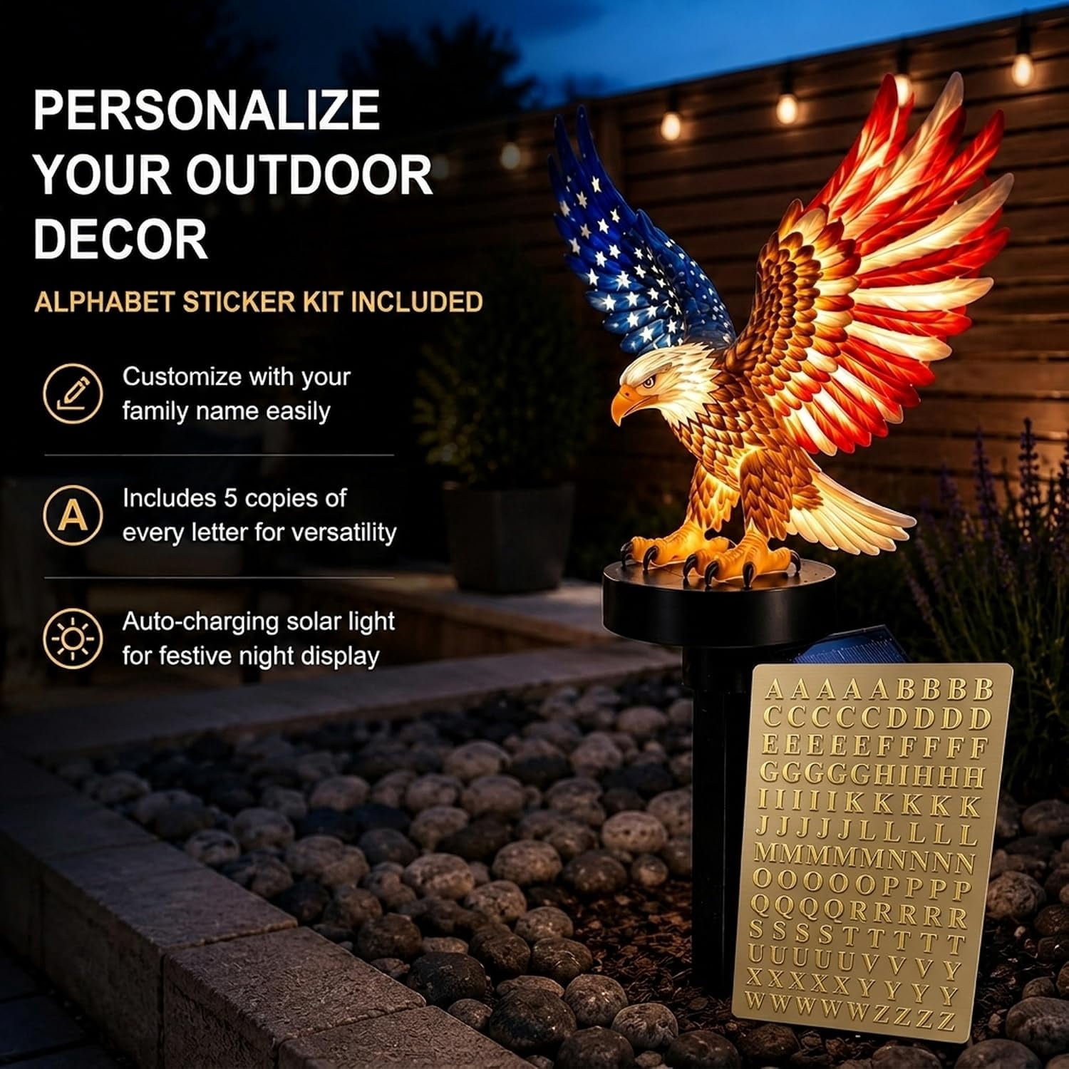 Clearance 4th of July Solar Eagle Garden Light, 250th Anniversary