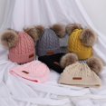 thumbnail image 5 of Gorro con pompón para bebé, gorros de invierno para niños, gorro de invierno para niños pequeños, gorro con bola de pelo de piel de ganchillo, gorro para bebés, niños y niñas oso de fresa  Hogar, 5 of 5