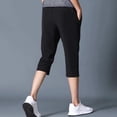 thumbnail image 6 of zeranth 3/4 Pants Solid Color Stretchy Men Drawstring Pockets Cropped Trousers for Sports, 6 of 7