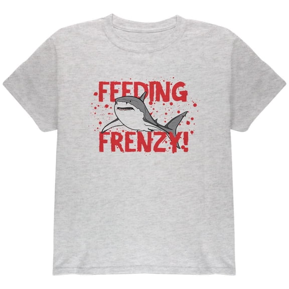 Shark Bloody Feeding Frenzy Youth T Shirt Light Heather Grey Youth X-SM