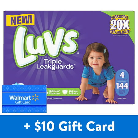 [Save $10] Buy 2 Luvs Triple Leakguards Diapers, Size 4, 344 Total Diapers, with Free $10 Gift
