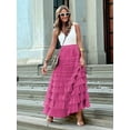 thumbnail image 2 of Women'S Long Maxi Tulle Skirts A Line Ruffle High Waisted Tiered Layered Mesh Tutu Skirt Petticoat Rose Red S, 2 of 6